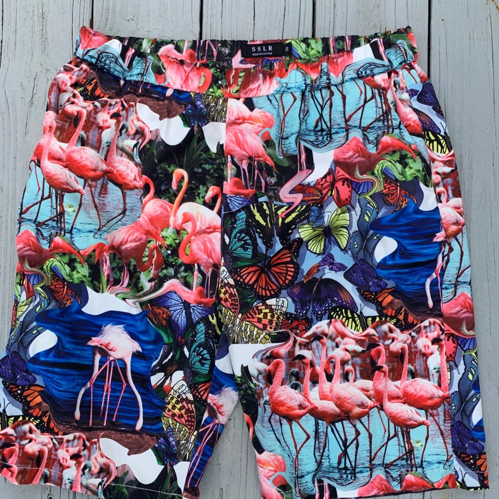 SSLR Flamingo Butterflies Men Shorts 38 Hawaiian